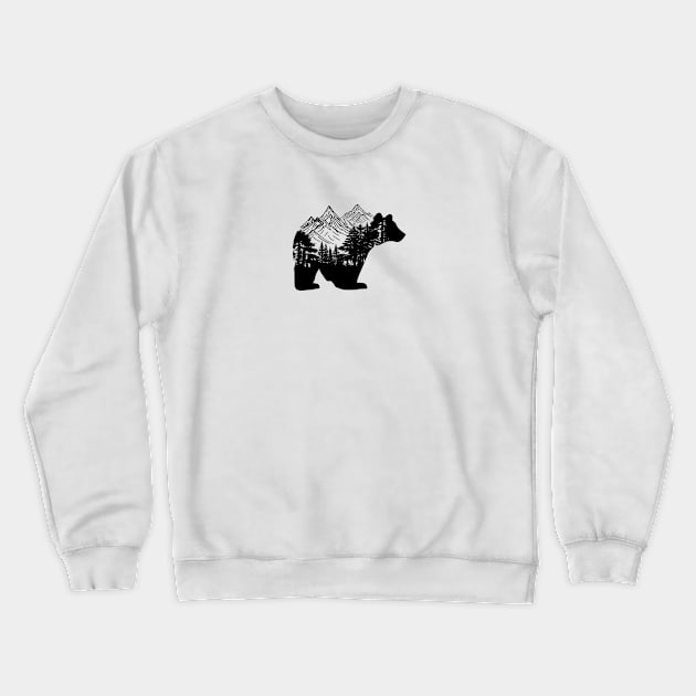 Bear with mountains and forest Crewneck Sweatshirt by AnnArtshock